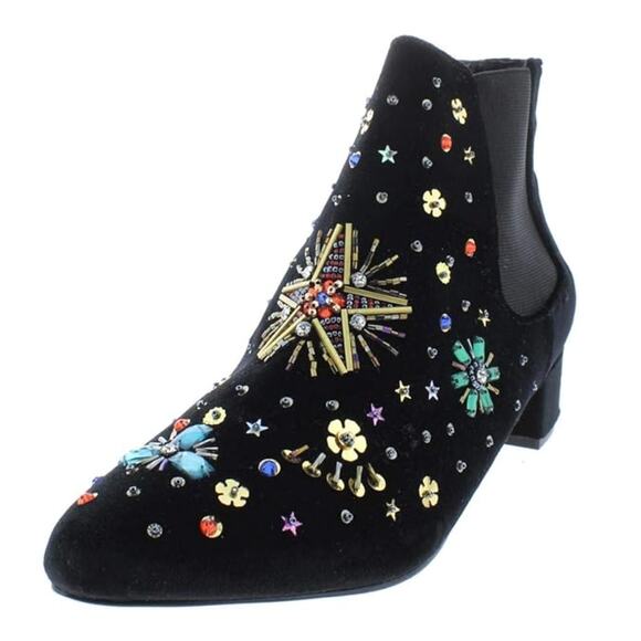 Betsey Johnson Shoes - Betsey Johnson Jax Velvet Embellished Ankle Booties Size 8.5